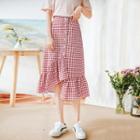 Midi Plaid Ruffle Trim A-line Skirt