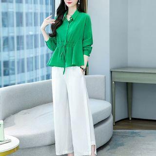 Set: Peplum Shirt + Linen Wide Leg Pants
