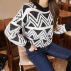 Patterned Furry Wool Blend Sweater Black - One Size