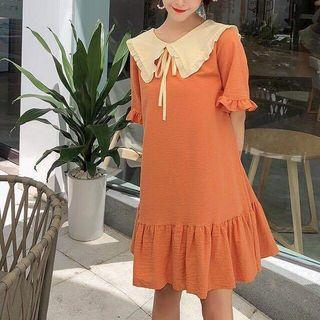 Peter Pan Collar Bell-sleeve Loose-fit Midi Dress