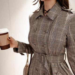 Double-breasted Plaid Trench Coat With Belt