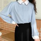 Contrast-collar Scallop-edge Blouse