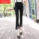 Faux Pearl Embellished Slit Boot Cut Pants