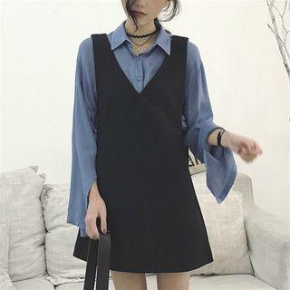 Plain Long-sleeve Shirt / Plain V-neck Dress