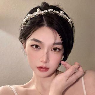 Faux Pearl Headband Gold & White - One Size