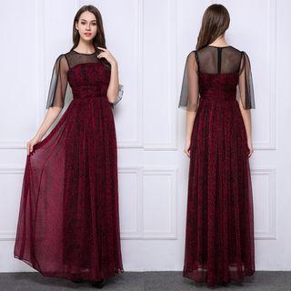 Cape-sleeve Mesh Panel Evening Gown (various Designs)