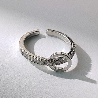 Rhinestone Open Ring 1640 - Silver - One Size