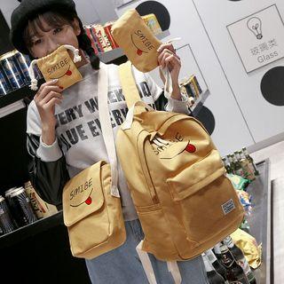Set Of 4: Print Canvas Backpack + Crossbody Bag + Zip Pouch + Drawstring Pouch