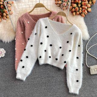 Pompom Detail V-neck Sweater