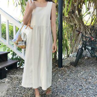 Sleeveless Square Neck Midi A-line Dress