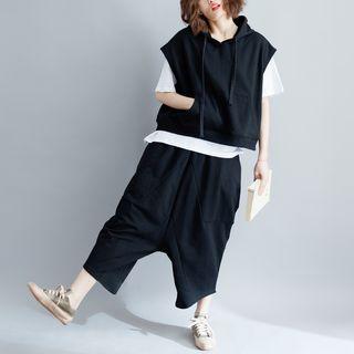 Set: Plain Short-sleeve T-shirt + Short-sleeve Hoodie