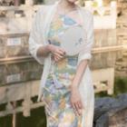 Halter-neck Floral Print Midi A-line Dress / Jacket / Set
