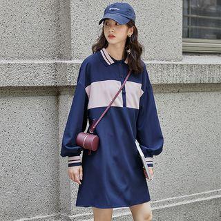 Color Block Polo Pullover Dress As Shown In Figure - One Size
