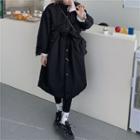 Drawstring Waist Fleece-lined Padded Coat Black - One Size