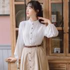 Mock-neck Plain Ruffle Button-up Shirt