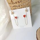 Heart Bow Drop Earring 1 Pair - Gold & Red - One Size