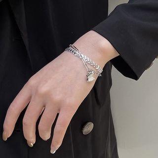 Leaf Butterfly Alloy Bracelet Silver - One Size