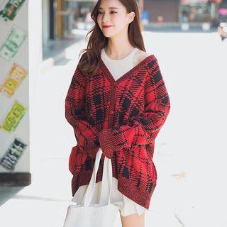 V-neck Plaid Cardigan