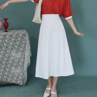 High-waist Plain A-line Dress Skirt