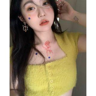 Square Neck Knit Crop Top Yellow - One Size