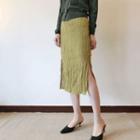 Band-waist Crinkled Midi Skirt