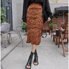 Crinkled Leopard Midi Skirt