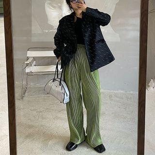 Plain Striped Wide-leg Pants