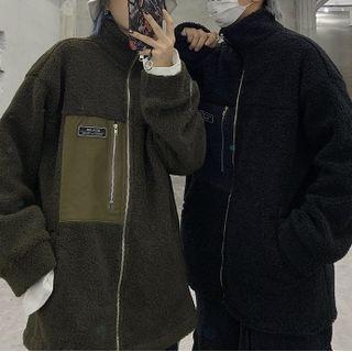 Couple Matching Stand Collar Zip-up Fleece Jacket