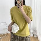 Plain Elbow-sleeve T-shirt / Flower Print Midi A-line Skirt