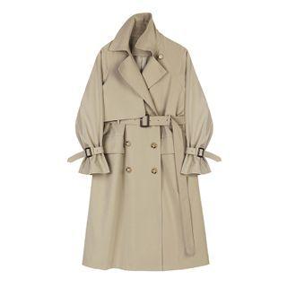 Double Breasted Plain Trench Coat / Waist Belt