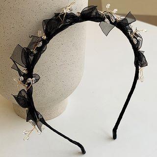 Rhinestone Lace Headband Black - One Size