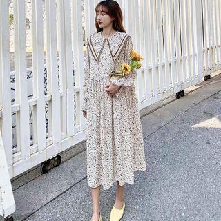 Floral Print Collared A-line Midi Dress