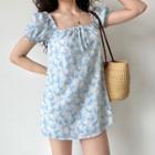 Square-neck Puff-sleeve Loose-fit A-line Dress