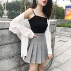 Sleeveless Top / White Shirt / Pleated Mini Skirt