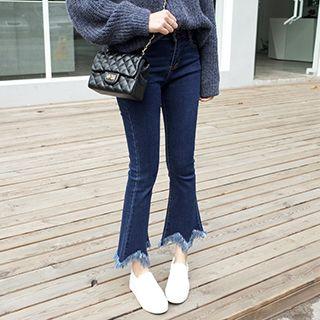 Frayed Hem Boot Cut Jeans