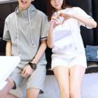 Couple Matching Set: Half Zip Short Sleeve Hoodie + Shorts