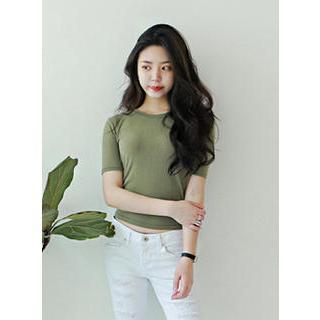 Elbow-sleeve Slim-fit Top