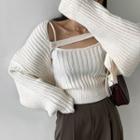 Knit Set: Strap-detail Cardigan + Sleeveless Top