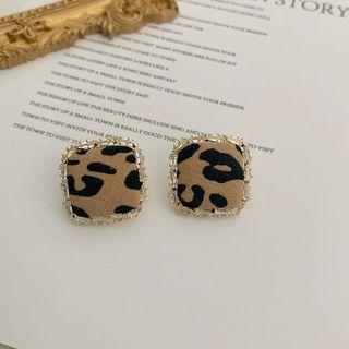 Leopard Print Rhinestone Alloy Earring 1 Pair - Stud Earring - Leopard - Brown - One Size