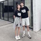 Couple Matching Short-sleeve Applique T-shirt / Short-sleeve T-shirt Dress / Shorts