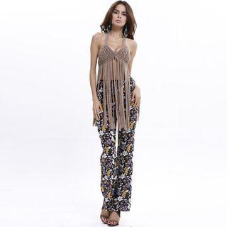 Open Back Fringed Crochet Halter Top