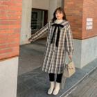 Plaid Frog Buttoned Long Coat