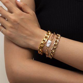 Faux Pearl / Chunky Chain Alloy Bracelet / Set