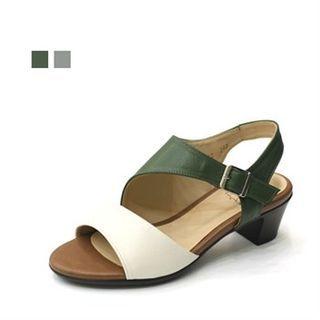 Genuine Leather Buckled Two-tone Sandals