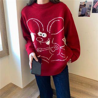 Long-sleeve Printed Sweater Red - One Size