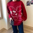 Long-sleeve Printed Sweater Red - One Size