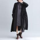 Long-sleeve Tie-waist Long Coat Black - One Size