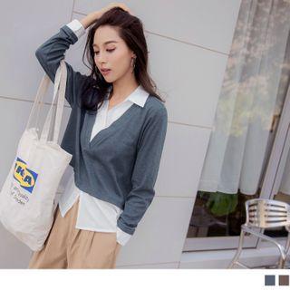 V-neck Layered Mock Two Piece Top