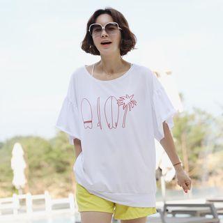 Balloon-sleeve Printed Cover-up Top