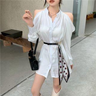 Long-sleeve Cold Shoulder Mini Shirtdress
